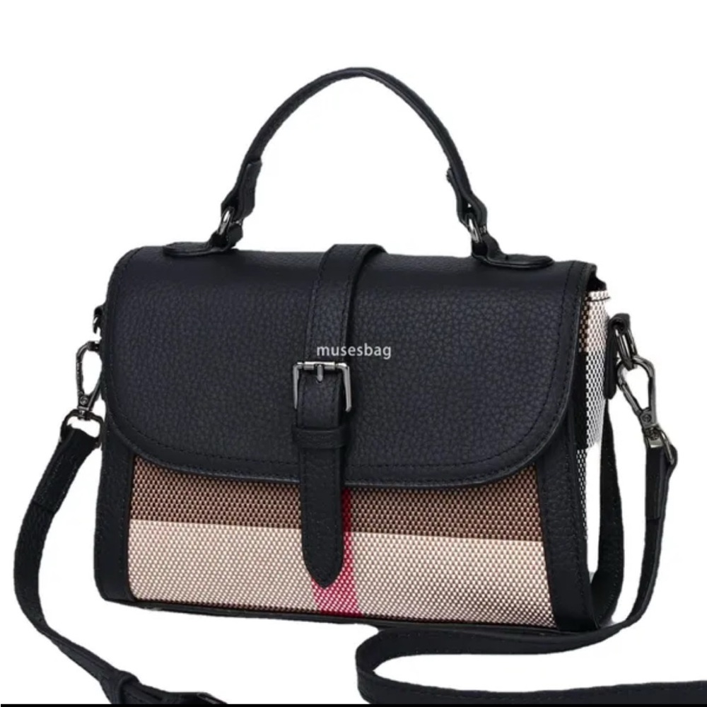 Elegant Black and Brown Crossbody Bag with Detachable Strap